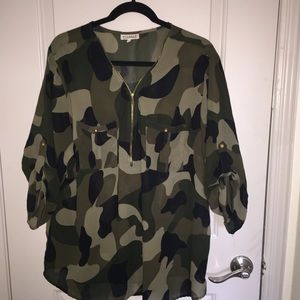 Army Fatigue Sheer Blouse with gold zipper